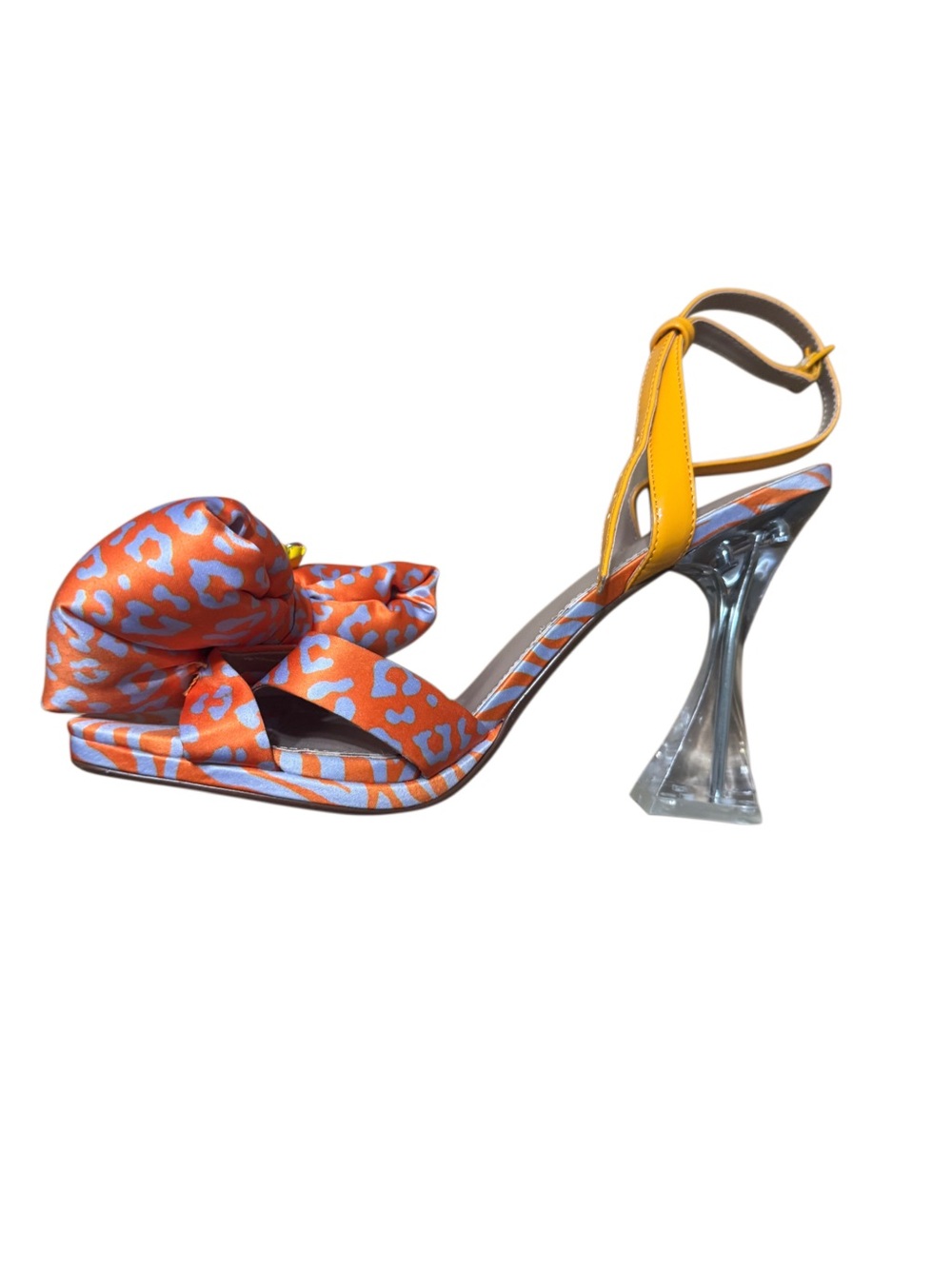 Betsey Johnson Orange Bow Slingback Sandal with Clear Sculpted Heel